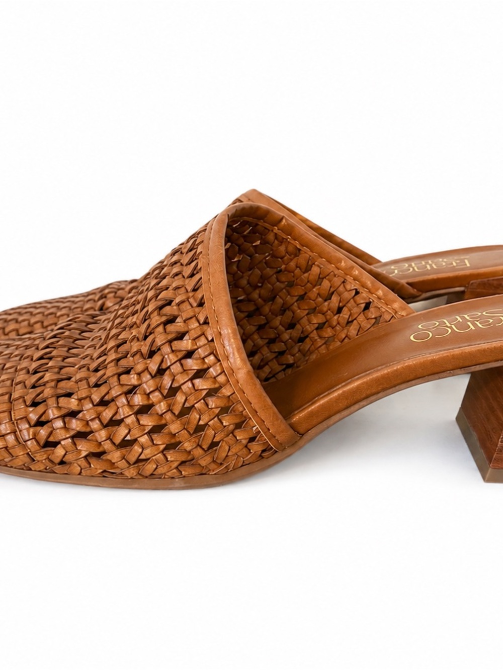 Franco Sarto Woven Leather Mules in Cognac Brown - Picture 2 of 10